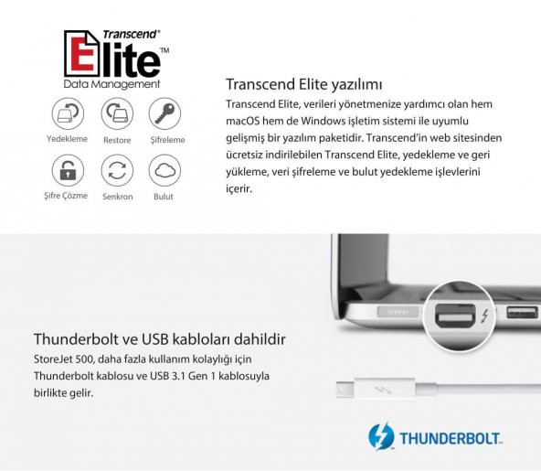 Transcend TS512GSJM500 512GB Thunderbolt/USB 3.0 MAC Taşınabilir SSD - 12