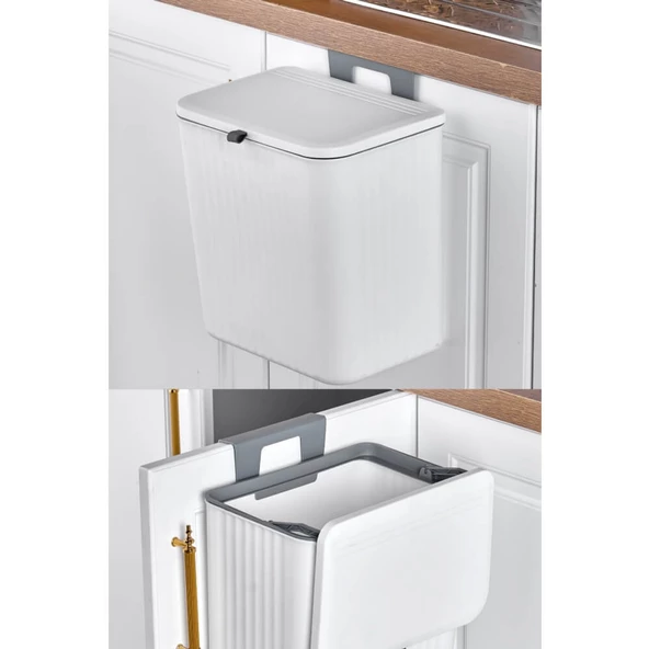 Piev Mutfak Tezgah Üstü Dolap Askılı Kapaklı 15 Lt Çöp Kovası Beyaz - 2