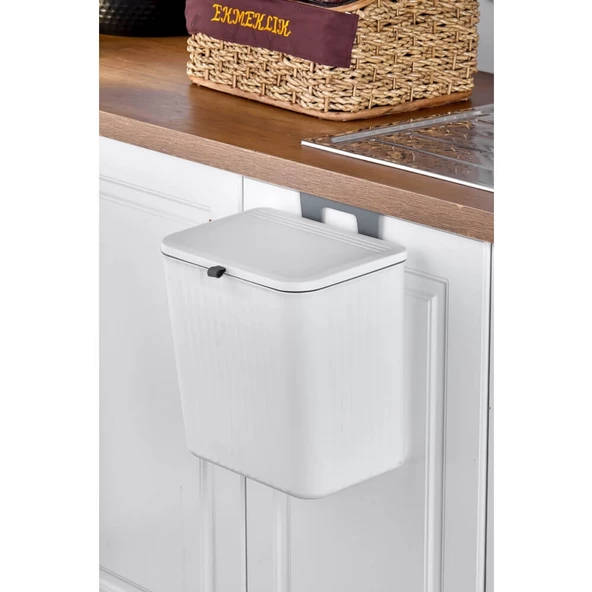 Piev Mutfak Tezgah Üstü Dolap Askılı Kapaklı 15 Lt Çöp Kovası Beyaz - 7