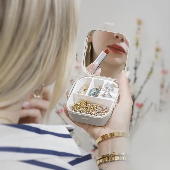 Piev House By House Çanta İçi Aynalı Mini Makyaj Takı Kutusu Cappuccino - 2