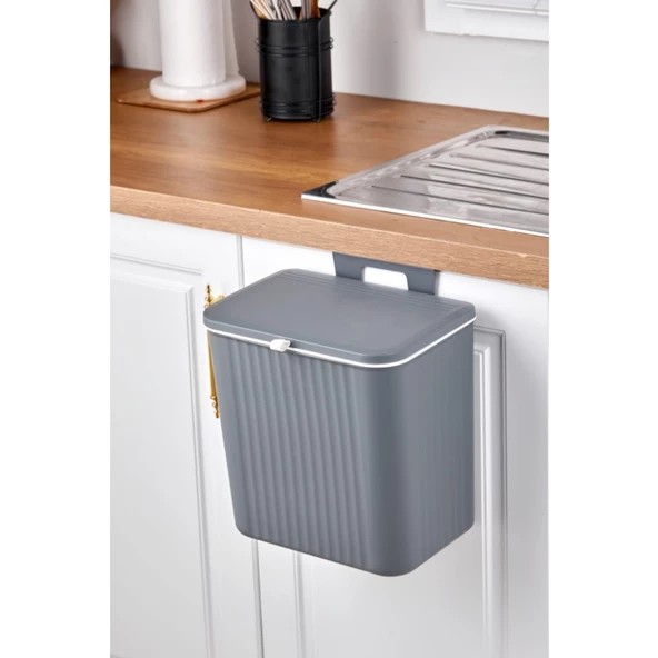 Piev Mutfak Tezgah Üstü Dolap Askılı Kapaklı 15 Lt Çöp Kovası Gri - 2