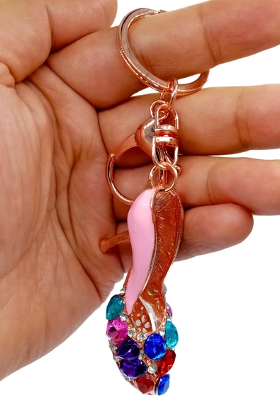 Kristal Taşlı Topuklu Ayakkabı Anahtarlık Pembe No.5 - 9