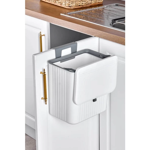 Piev Mutfak Tezgah Üstü Dolap Askılı Kapaklı 15 Lt Çöp Kovası Beyaz - 6