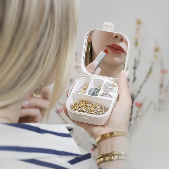 Piev House By House Çanta İçi Aynalı Mini Makyaj Takı Kutusu Beyaz - 2