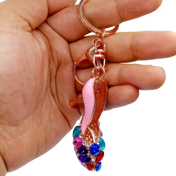 Kristal Taşlı Topuklu Ayakkabı Anahtarlık Pembe No.5 - 4