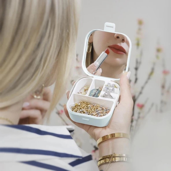 Piev House By House Çanta İçi Aynalı Mini Makyaj Takı Kutusu Mavi - 2