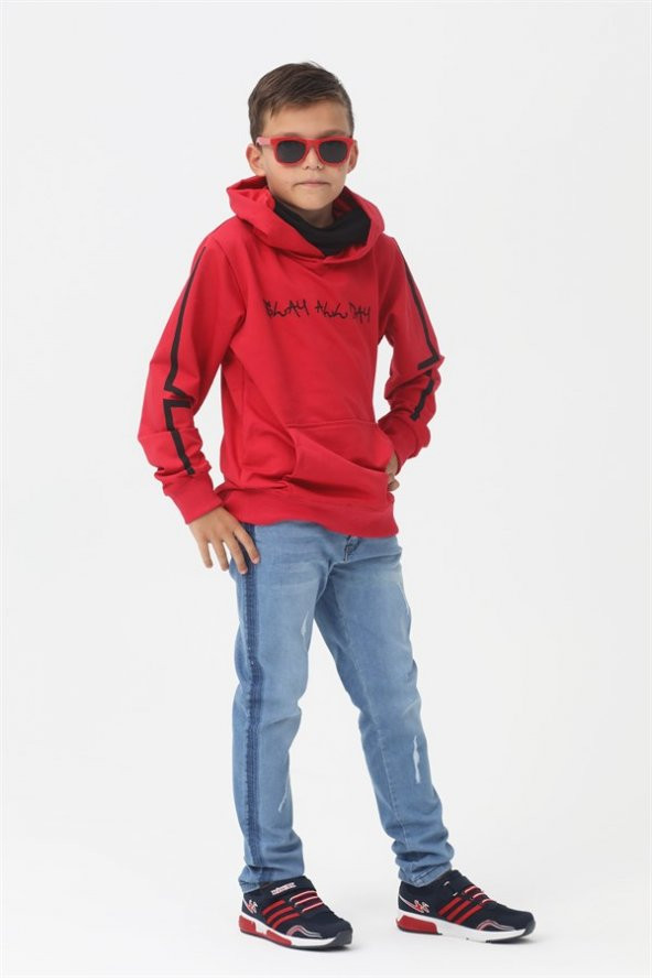 Erkek Çocuk Kapüşonlu Kırmızı Sweat 10-14 Yaş - 4