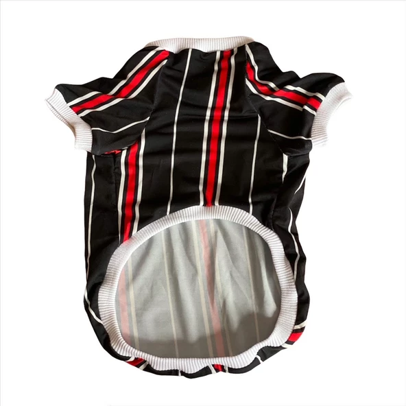 Black Red White Çizgili Oval Yaka Tişört Kedi Kıyafeti Kedi Elbisesi - 7