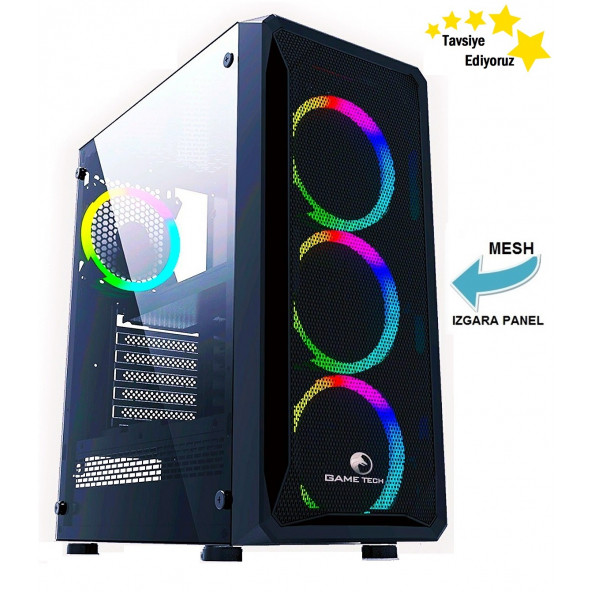 GAMETECH LEGEND Mesh 4x120mm Fanlı Gaming Oyuncu Bilgisayar Kasası PSU YOK - Resim 1