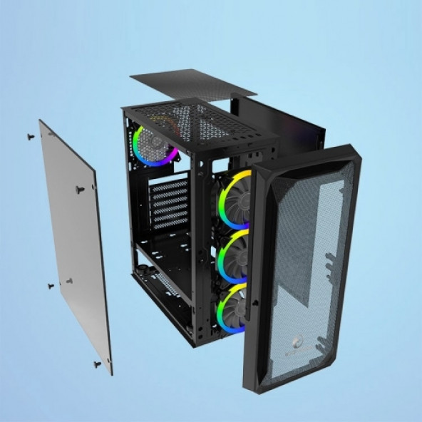 GAMETECH LEGEND Mesh 4x120mm Fanlı Gaming Oyuncu Bilgisayar Kasası PSU YOK - Resim 4