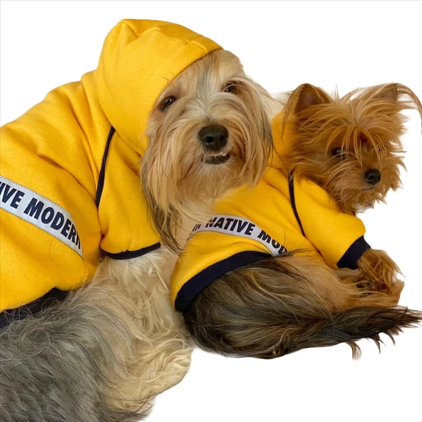 Yellow Modern Native Kapşonlu Sweat by Kemique Köpek Kazağı - 2