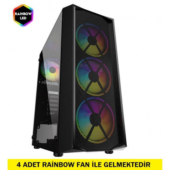 Rampage Flat Mesh 4x120mm Rainbow Fanlı Gaming Oyuncu Bilgisayar Kasası PSU YOK - 1