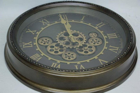 Yuvarlak Roma Rakamlı Yeşiloksit Çarklı Metal Duvar Saati - Resim 5