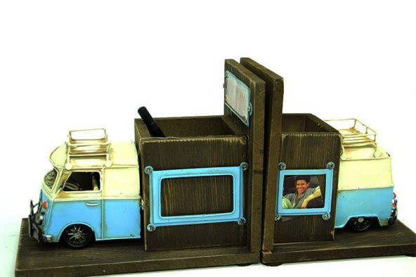 Dekoratif Metal Minibüs Kitap Tutucu Kalemlik Çerçeve Hediyelik - Resim 5
