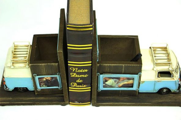 Dekoratif Metal Minibüs Kitap Tutucu Kalemlik Çerçeve Hediyelik - Resim 3