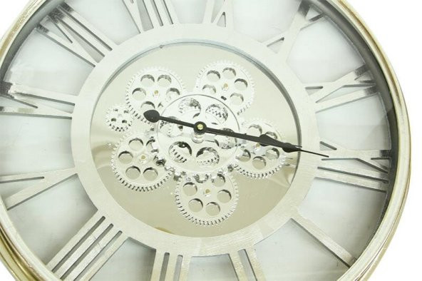 Saat Çarklı Yuvarlak Roma Rakamlı Duvar Saati Dekoratif Hediyelik - Resim 3