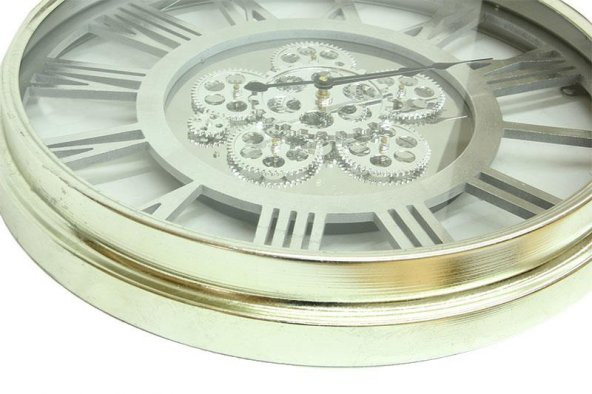 Saat Çarklı Yuvarlak Roma Rakamlı Duvar Saati Dekoratif Hediyelik - Resim 4