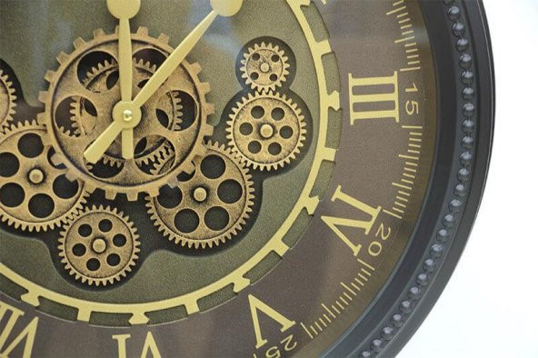 Yuvarlak Roma Rakamlı Spintime Yeşiloksit Çarklı Metal Duvar Saat - Resim 2