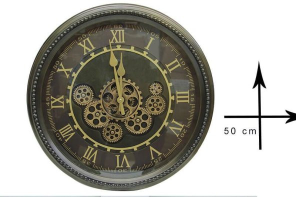 Yuvarlak Roma Rakamlı Yeşiloksit Çarklı Metal Duvar Saati - Resim 3