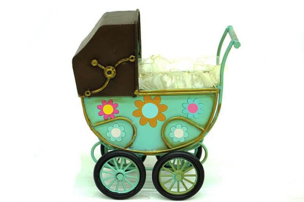 Dekoratif Metal Bebek Arabası Biblo Vintage Hediyelik - Resim 3