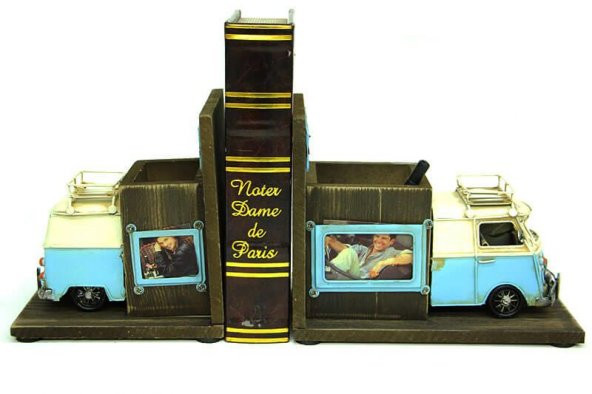 Dekoratif Metal Minibüs Kitap Tutucu Kalemlik Çerçeve Hediyelik - Resim 2