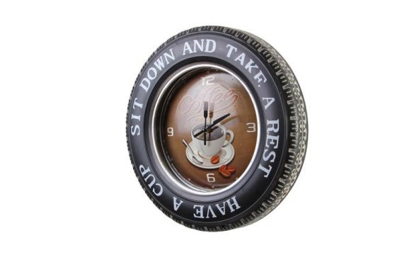 Dekoratif Araba Tekerleği Coffea TimeTemalı Saatli Led Işıklı ürün görseli 1