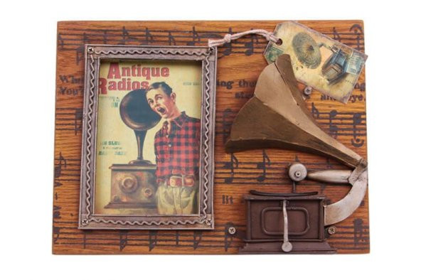 Dekoratif Metal Çerçeve Gramofon Dekorlu Vintage Hediyelik - 2
