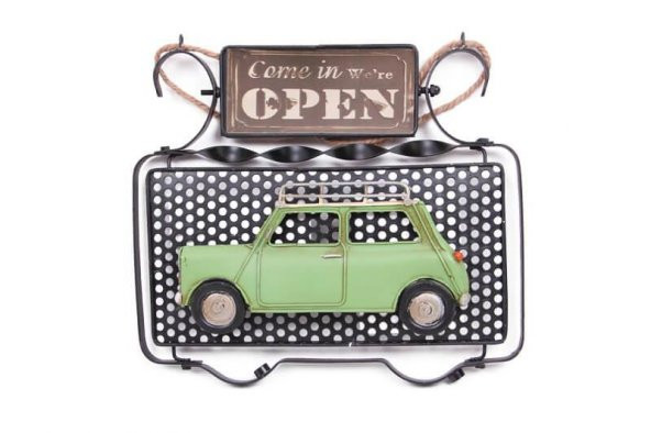 Dekoratif Metal Kapı Yazısı Araba Dekorlu Vintage Hediyelik - Resim 2