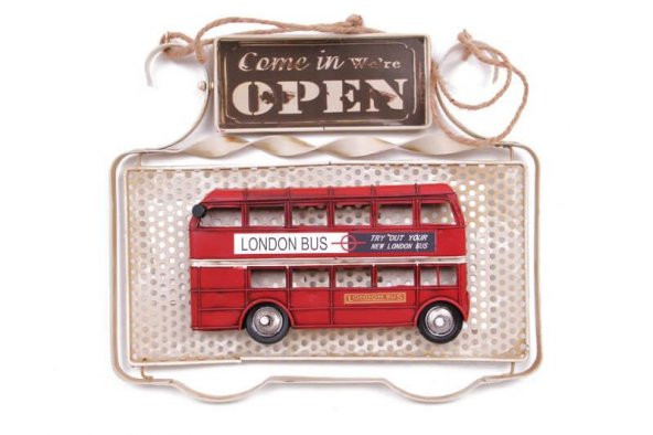 Dekoratif Metal Kapı Yazısı Londra Şehir Otobüsü Dekorlu Vintage Hediyelik - Resim 2