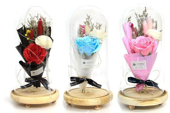 Fanus Gül 28/14cm Cam Fanus Led Işıklı Hediyelik - Resim 2