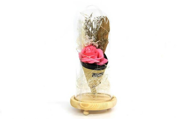Fanus Gül 28/12cm Cam Fanus Led Işıklı Hediyelik - 1