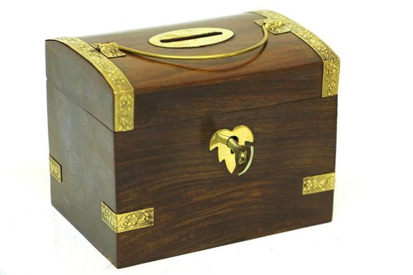 Kumbara Kilitli Ahşap Kutu Kumbara Hediyelik - Resim 2