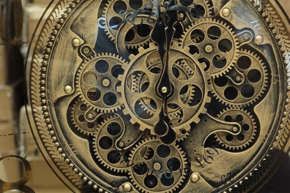 Çarklı Duvar Saati Sarıoksit Akar Mekanizmalı Dekoratif Hediyelik - Resim 5