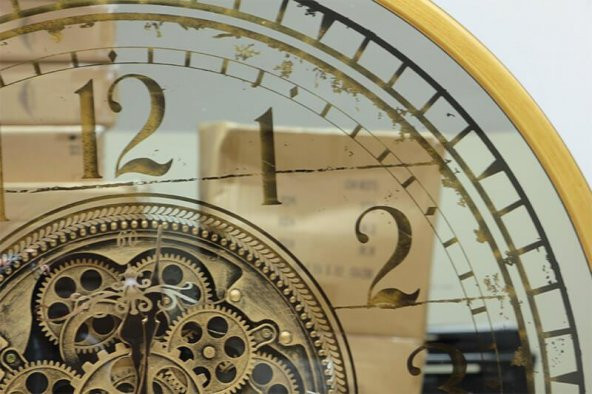 Çarklı Duvar Saati Sarıoksit Akar Mekanizmalı Dekoratif Hediyelik - Resim 4