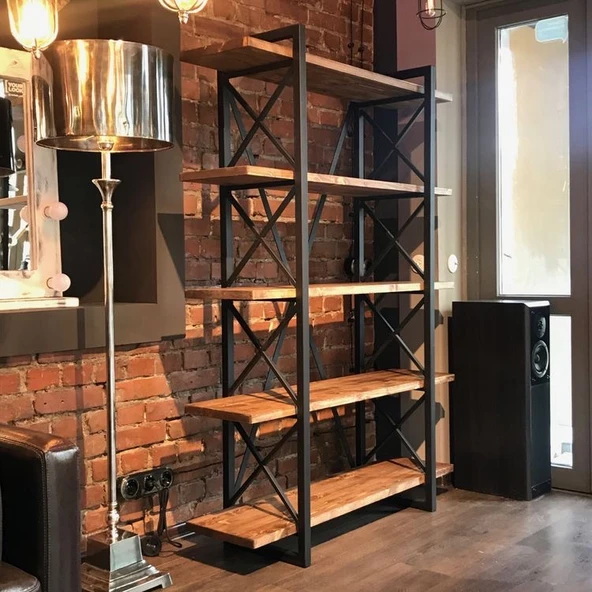 Metal Kitaplık Ahşap Kitaplık Doğal Ahşap Kitaplık Ürün Rafı Misafir ve Çocuk Odası Kitaplık