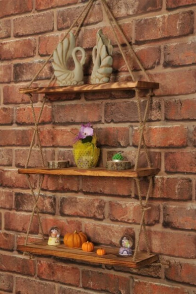 Ahşap Raf Halatlı Ahşap Raf Halatlı Kitaplık Halatlı Ahşap Kitaplık Ahşap Kitaplık Raf - 2