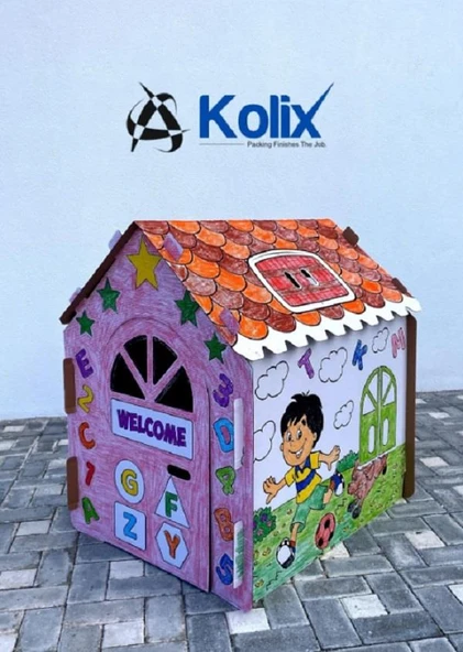 KOLİX Büyük Boy Xxl Karton Boyama Evi Eğitici Ve Öğretici Oyun Evi Oyun Çadırı - 8