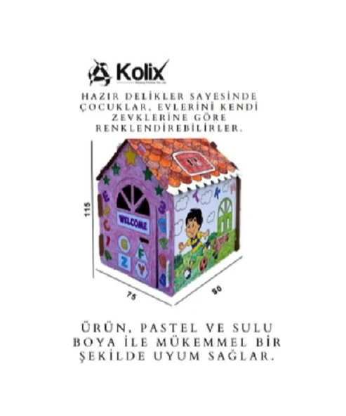 KOLİX Büyük Boy Xxl Karton Boyama Evi Eğitici Ve Öğretici Oyun Evi Oyun Çadırı - 6