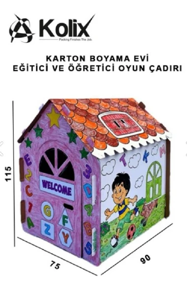KOLİX Büyük Boy Xxl Karton Boyama Evi Eğitici Ve Öğretici Oyun Evi Oyun Çadırı - 3