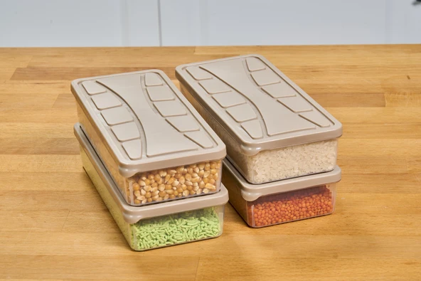 SUPERPUP SAKLAMA KABI SİLİKON KAPAK 4 ADET 1.1 LT KUM BEJİ DONDURUCU,ERZAK KABI - 3