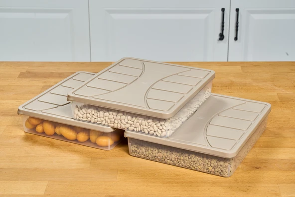 SUPERPUP SAKLAMA KABI SİLİKON KAPAK 3 ADET 3 LİTRE KUM BEJİ DONDURUCU KABI - 3