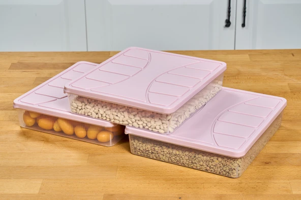 Superpup SAKLAMA KABI SİLİKON KAPAK 3 ADET 3 LİTRE PUDRA PEMBE DONDURUCU KABI - 2