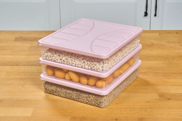 Superpup SAKLAMA KABI SİLİKON KAPAK 3 ADET 3 LİTRE PUDRA PEMBE DONDURUCU KABI