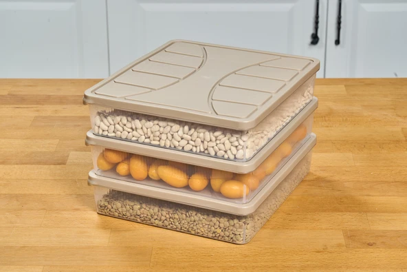 SUPERPUP SAKLAMA KABI SİLİKON KAPAK 3 ADET 3 LİTRE KUM BEJİ DONDURUCU KABI