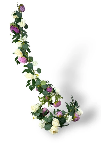 Nettenevime Yapay Çiçek Sarkan Ve Dolanan Şakayık Lila Krem Okaliptus Yapay Sarmaşık Masa Çiçeği - 2