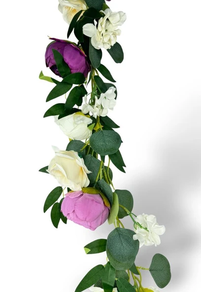 Nettenevime Yapay Çiçek Sarkan Ve Dolanan Şakayık Lila Krem Okaliptus Yapay Sarmaşık Masa Çiçeği - 3