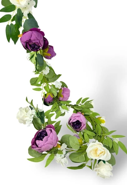 Nettenevime Yapay Çiçek Sarkan Ve Dolanan Şakayık Lila Krem Okaliptus Yapay Sarmaşık Masa Çiçeği - 4