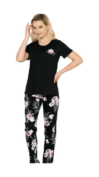 Alperi 78-49 Kadın Çiçek Desenli Kısa Kol Pijama Takım ürün görseli 1