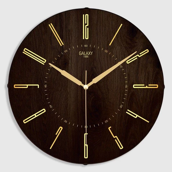 Galaxy Exclucive Compass Serisi Bombeli Varak Kilişeli Kadranlı Ev ve Ofis Duvar Saati 35 CM Kahverengi ürün görseli