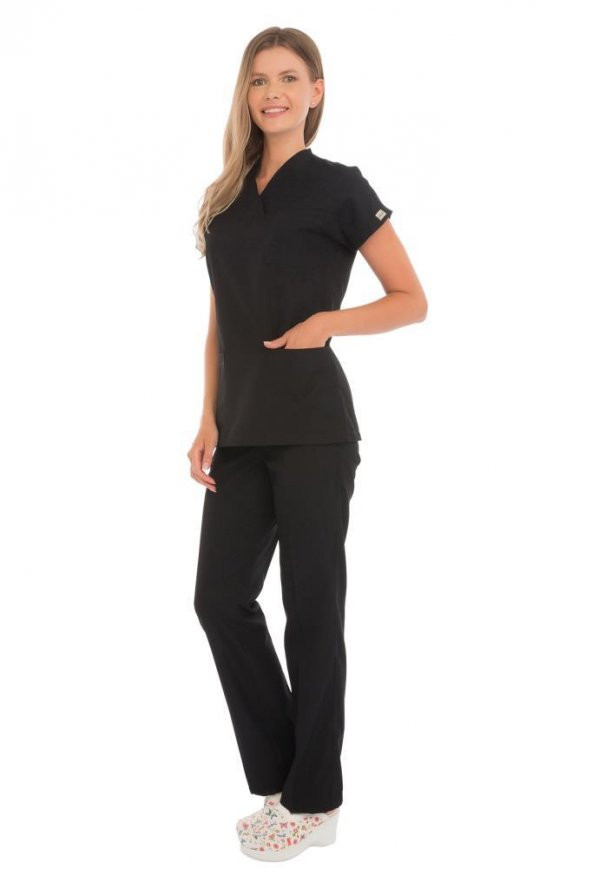 Kadın Doktor Hemşire Forması Scrubs Alpaka Kumaş Hastane Nöbet Takımı (Zarf Yaka Yarasa Kol) - 8